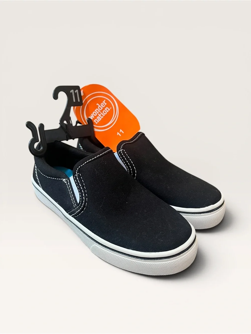 Wonder Nation Black Slip-On Canvas Kids Sneakers with White Trim